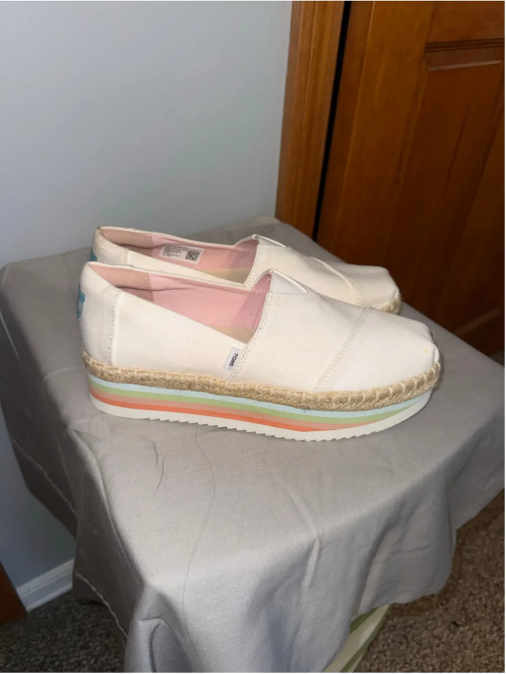 Women's TOMS Alpargata Platform Espadrilles Size 6.5 White Multicolor